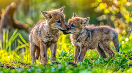 Two wolf cubs close up - 780703488