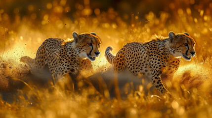 Two cheetah running on savannah - 780703815