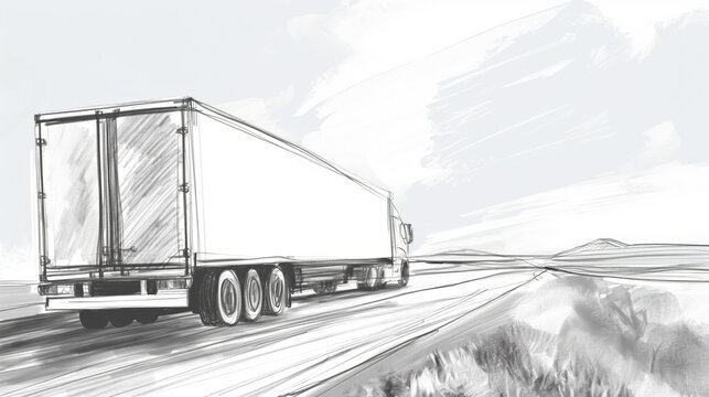 Caminhão na estrada - Ilustração esboço no fundo branco