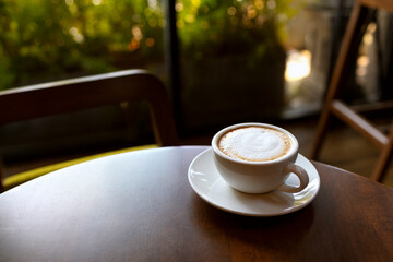 hot coffee cup in café