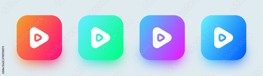 Poster play button solid icon in square gradient colors. media player signs vector illustration.