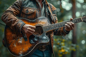 Country music festival with live acoustic guitar and cowboy attire. Concept Country Music Festival, Live Acoustic Guitar, Cowboy Attire