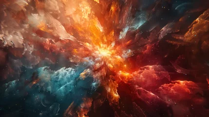 Foto op Canvas cosmic colors explosion, vibrant space clouds with fiery burst of colors © Belho Med