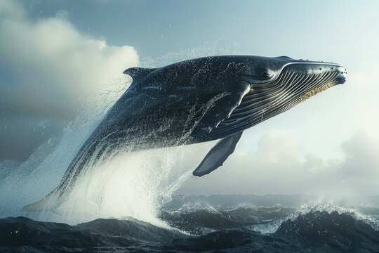 Whale Breach A massive whale leaps from the ocean, spraying water in a majestic display of power and freedom