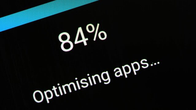 Optimizing apps generic loading bar on a mobile device smartphone tablet display, operating system OS software update, automatic application settings tweaking abstract concept, device maintenance