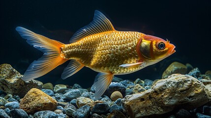 There are many different types of silver fish, including goldfish, and they are commonly kept in aquariums.  Goldenfish isolated on black background.