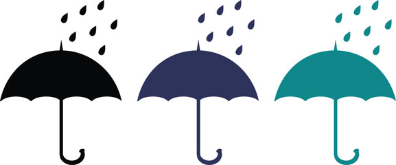 umbrella icon set with rain drops vector - obrazy, fototapety, plakaty