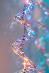 A virtual model of a DNA helix being unraveled, representing the process of genetic analysis