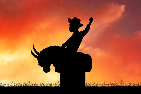 illustration of mechanical bull at sunset