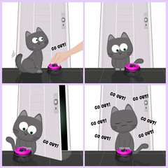 illustration of cat pressing the exit button cartoon