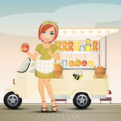girl sells honey