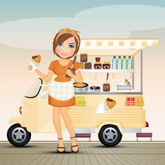 girl sells crepes
