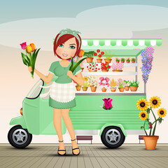 girl sells flowers