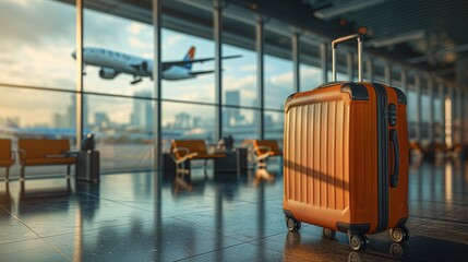 suitcases in airport in front of the airplane