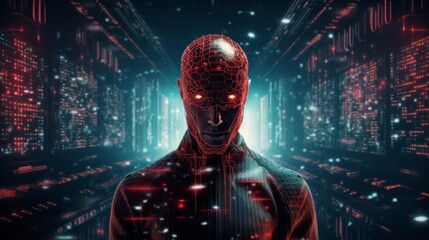 "Shadowed Figure in Hoodie Launching Cyberattack, a man with a hood: A Glimpse into Digital Vulnerabilities and Cybersecurity