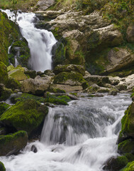 Ixkier ur-jauzia. Ixkier waterfall on the Plazaola greenway, Mugiro, Navarra.