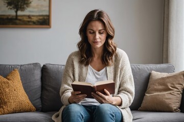 Woman in comfy clothes reading