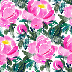 Seamless pattern with watercolor flowers.  Peonies. - 780712282