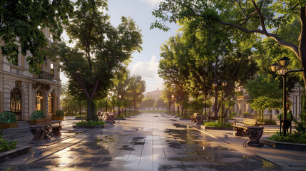 Fototapeta premium Serene City Park at Dawn