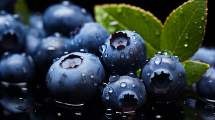 Fresh blueberries with water droplets