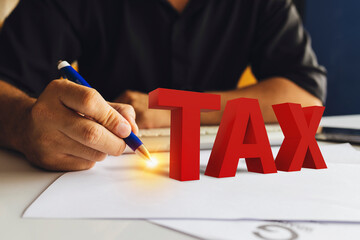 Business TAX plan development. calculation tax return concept.