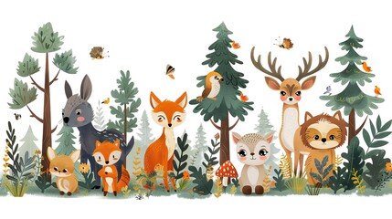 Obraz na płótnie Canvas Woodland Animals Gathering in a Whimsical Forest Scene
