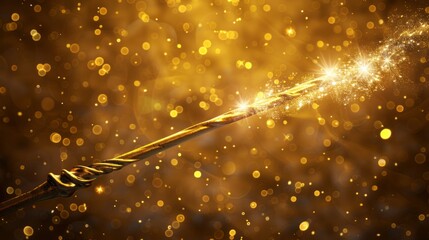 Sparkling magic wizard wand on golden background - obrazy, fototapety, plakaty