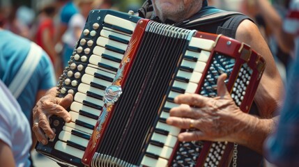 Street Musician Playing the Accordion with Skill and Passion