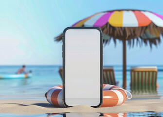 Mobile phone blank screen template with summer holiday items
