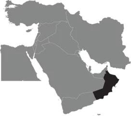 Foto op Plexiglas Black detailed blank political map of OMAN with white borders on transparent background using orthographic projection of the gray Middle East © Sanja