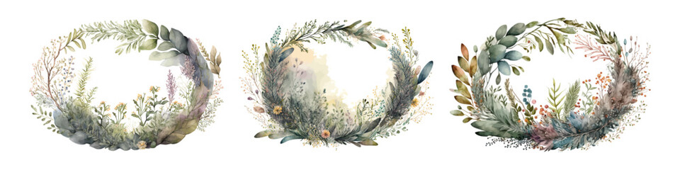 Watercolor vector wreath illustration. Floral elements. Botanical set.
