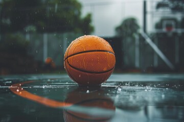 Rainy Day Game: Basketball on Wet Court Surface