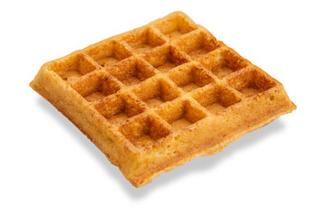 One Belgian waffle isolated on a white background.
