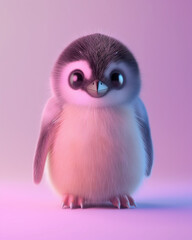 Obraz premium A cute furry penguin avatar on a pastel background