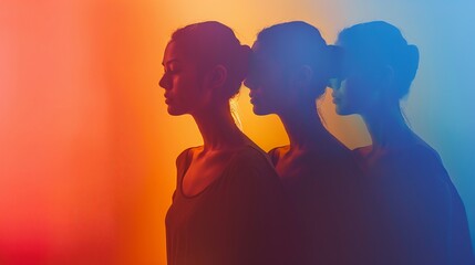 Shadows casting colorful emotions, the silhouettes mood palette isolate on soft color background