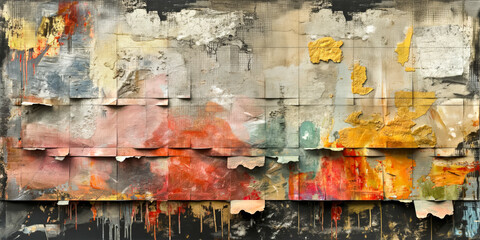 Collage with many different paper sheets colors and textures. Creative vintage background with copy space.