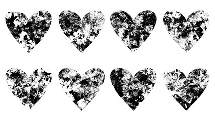 Set of Grunge Hearts PNG Silhouettes
