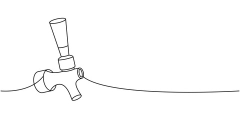 Beer tap one line continuous drawing. Beer pub products continuous one line illustration. Vector linear illustration.