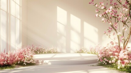 gentle light casting shadows amidst spring blossoms in tranquil room