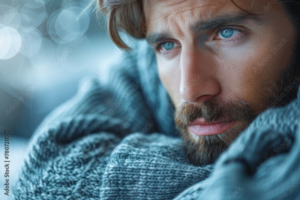 Poster the image showcases a detailed texture of a knitted sweater, emphasizing the intricate patterns and 