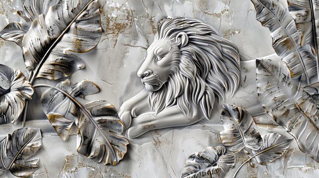 Lion artistic marble effect illustration sculpture picture. Ai generative.