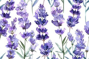 Watercolors of lavender flowers, seamless pattern tile.