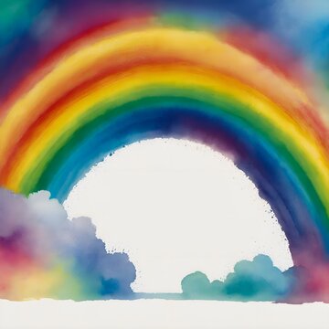 rainbow and clouds painting, painted with paints