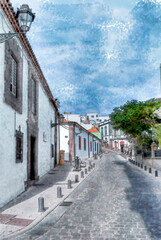 watercolor de Arucas en gran canaria