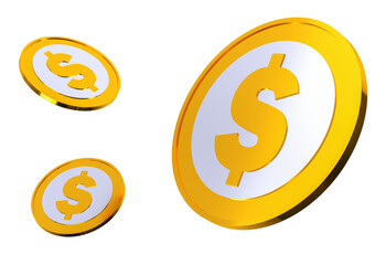 Golden Coins & Money Icons for Investing. 3D illustration