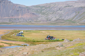 Campsite of Melanes in Raudasandur in westfjords of Iceland