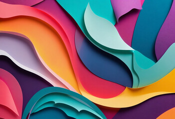 Abstract paper cut background. Cutout fluid shapes, color gradient layers. Cutting papers art - obrazy, fototapety, plakaty