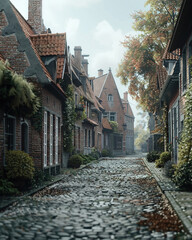 Fototapeta na wymiar Quaint cobblestone streets lined with charming Belgian houses