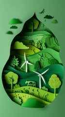 Paper cut , clean power energy, eco friendly concept , windmills in nature