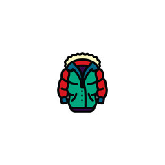 Original vector illustration. The badge of a puffed warm winter jacket with a hood.